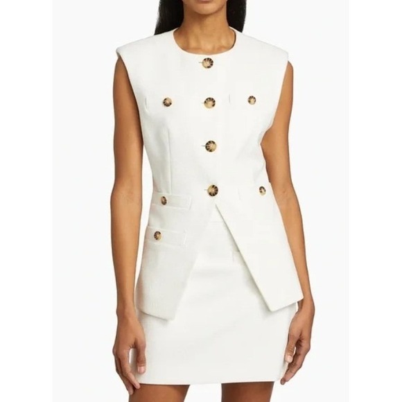 VERONICA BEARD Tamara Blazer Tortoise Shell Buttons White Sleeveless Vest Size 6 - Picture 5 of 13